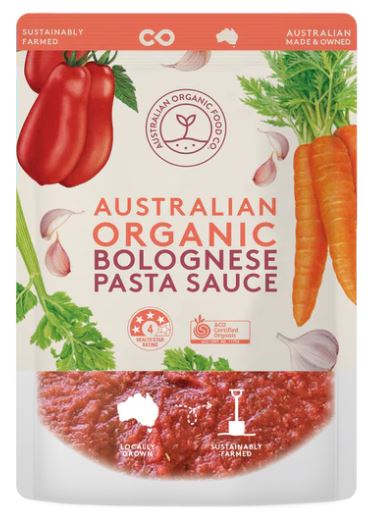 AUST Organic Food Co., Bolognese Pasta Sauce, Vegan / Vegetarian and GMO Free, 400g