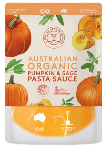 AUST Organic Food Co., Pumpkin and Sage Pasta Sauce, Vegetarian and GMO Free, 400g