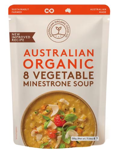 AUST Organic Food Co., 8 Vegetable Minestrone Soup, Vegetarian and GMO Free, 330g