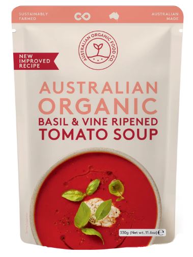 AUST Organic Food Co., Tomato and Basil Soup, Vegetarian and GMO Free, 330g