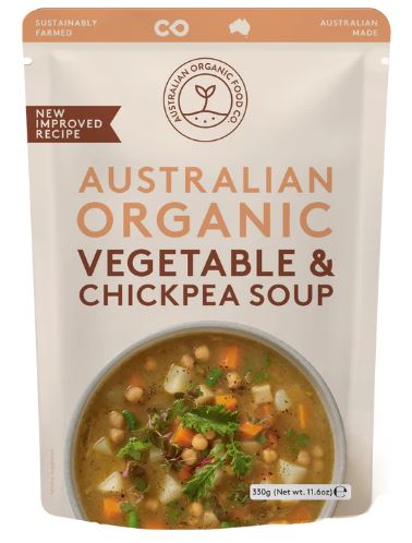 AUST Organic Food Co., Vegetable and Chickpea Soup, Vegetarian and GMO Free, 330g